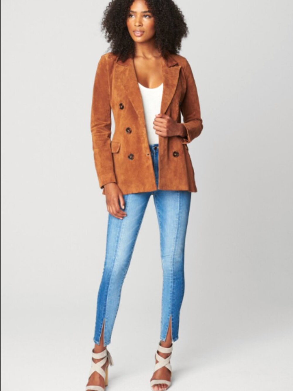 NWT Blank NYC Genuine Leather Suede Double-Breasted Blazer, Small